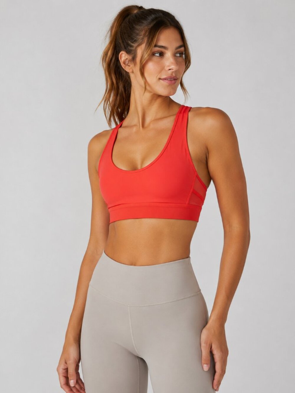 Free People Movement Sports Bra Womens Medium Neon Coral Strappy Back Crop Top